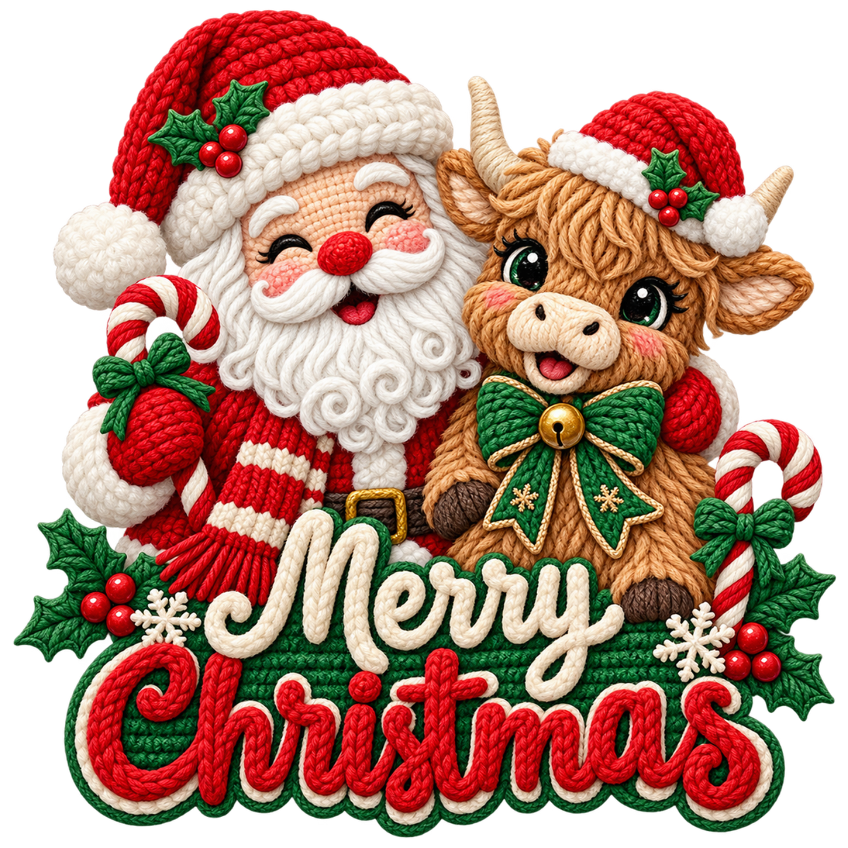 Crochet-look Santa Christmas DTF transfer, pattern XMAS1502-9