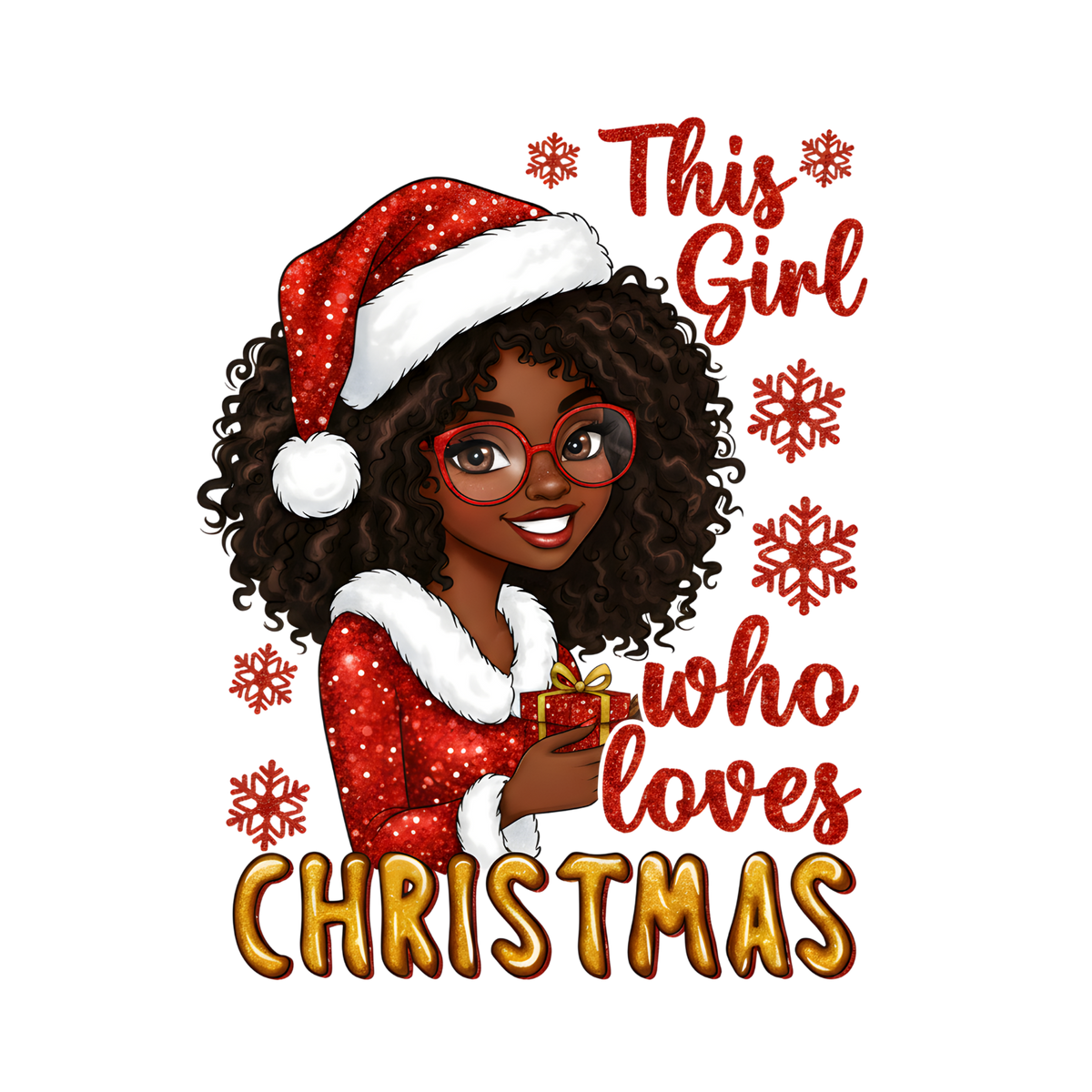 Cute Black girl Christmas DTF transfer, pattern XMAS1503-10