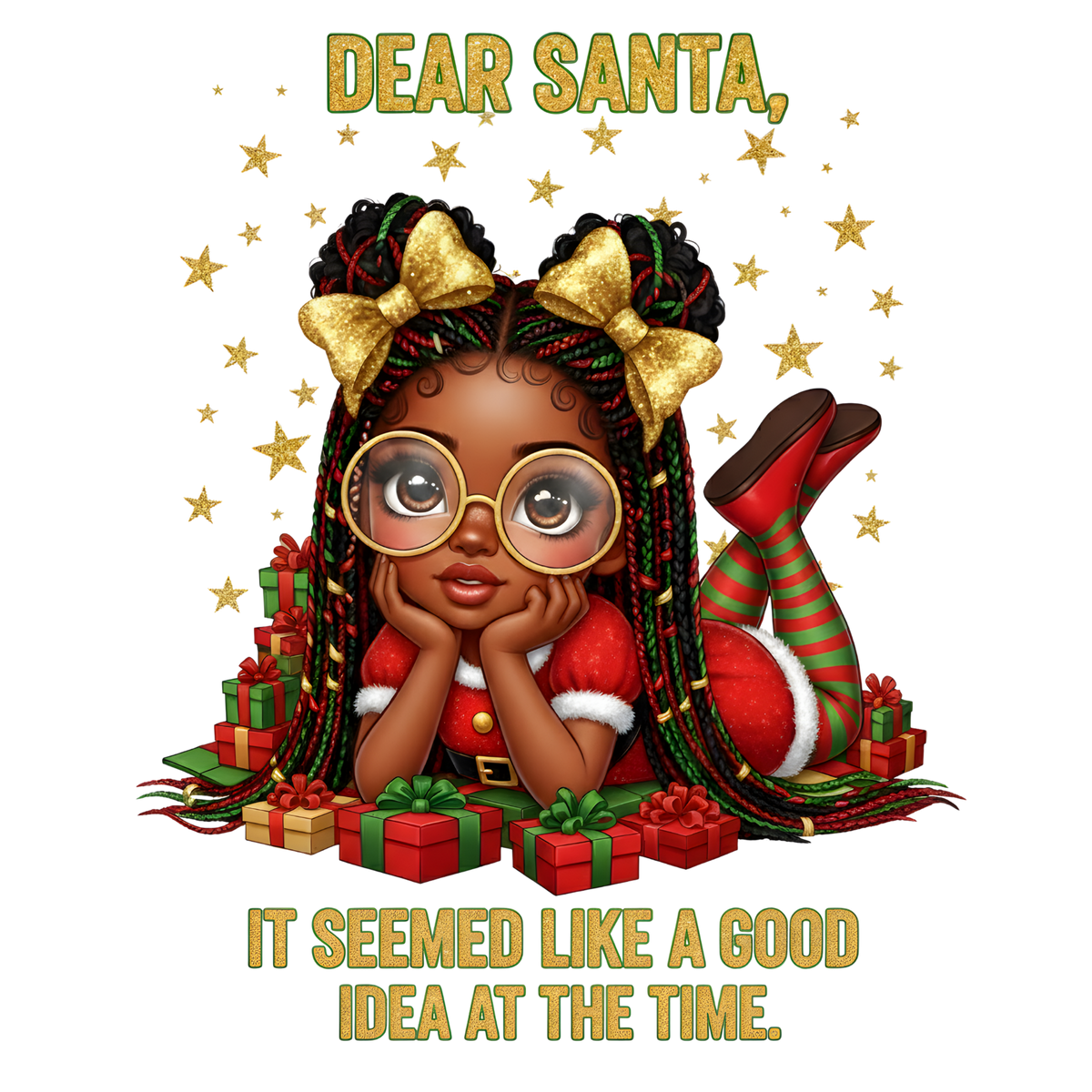 Cute Black girl Christmas DTF transfer, pattern XMAS1503-11