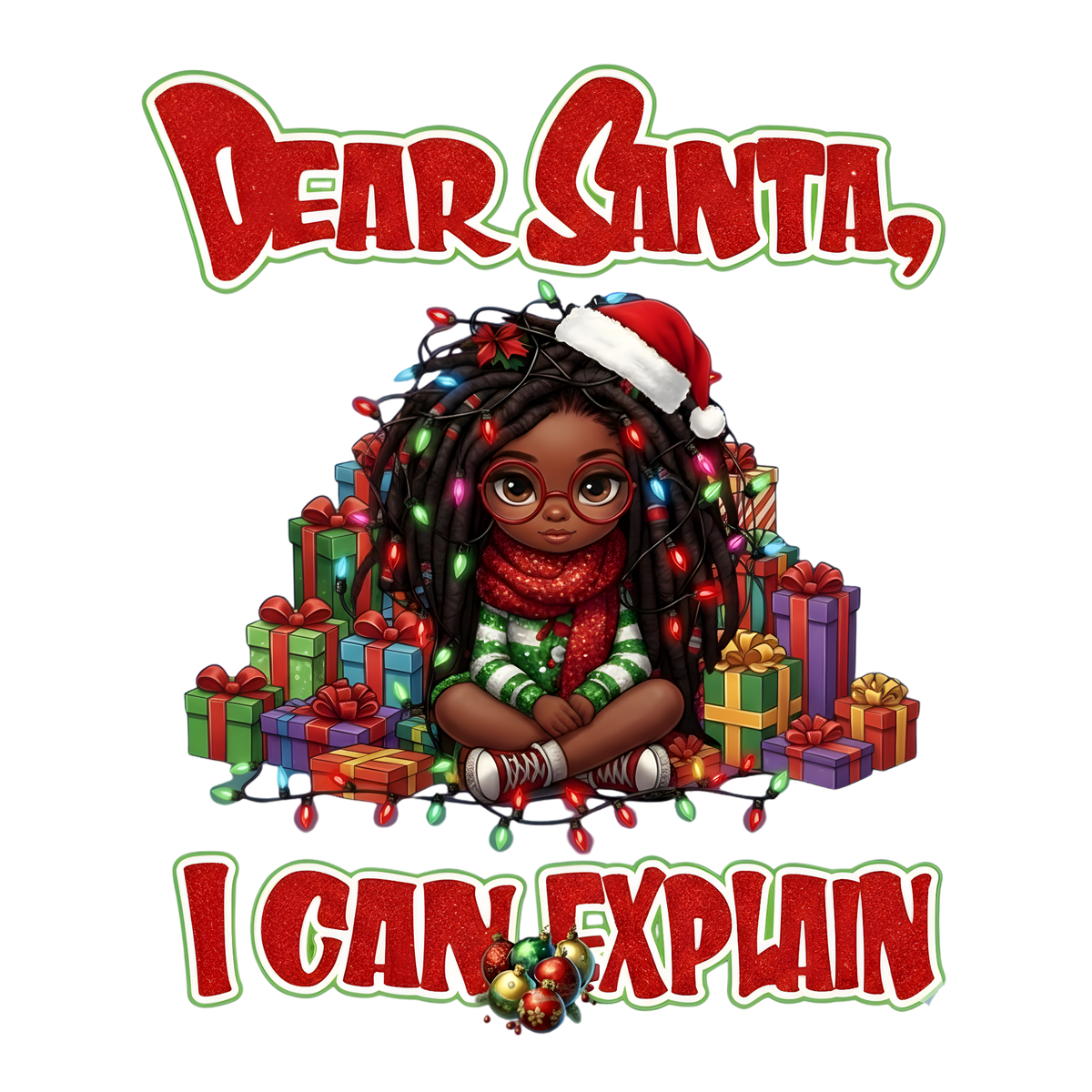 Cute Black girl Christmas DTF transfer, pattern XMAS1503-12