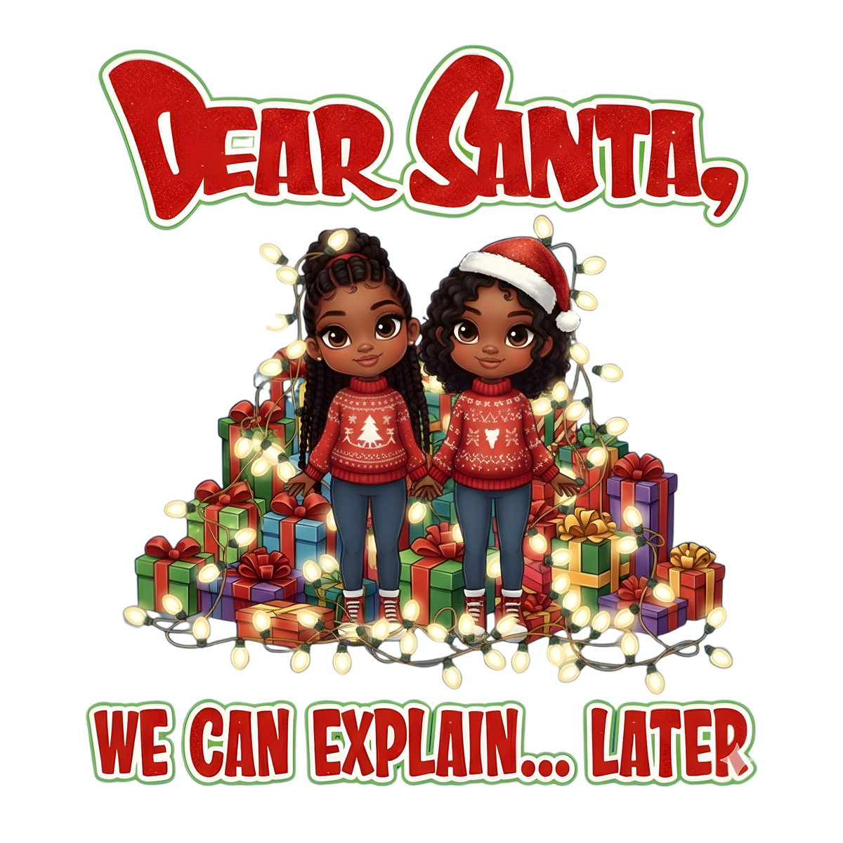 Cute Black girl Christmas DTF transfer, pattern XMAS1503-13