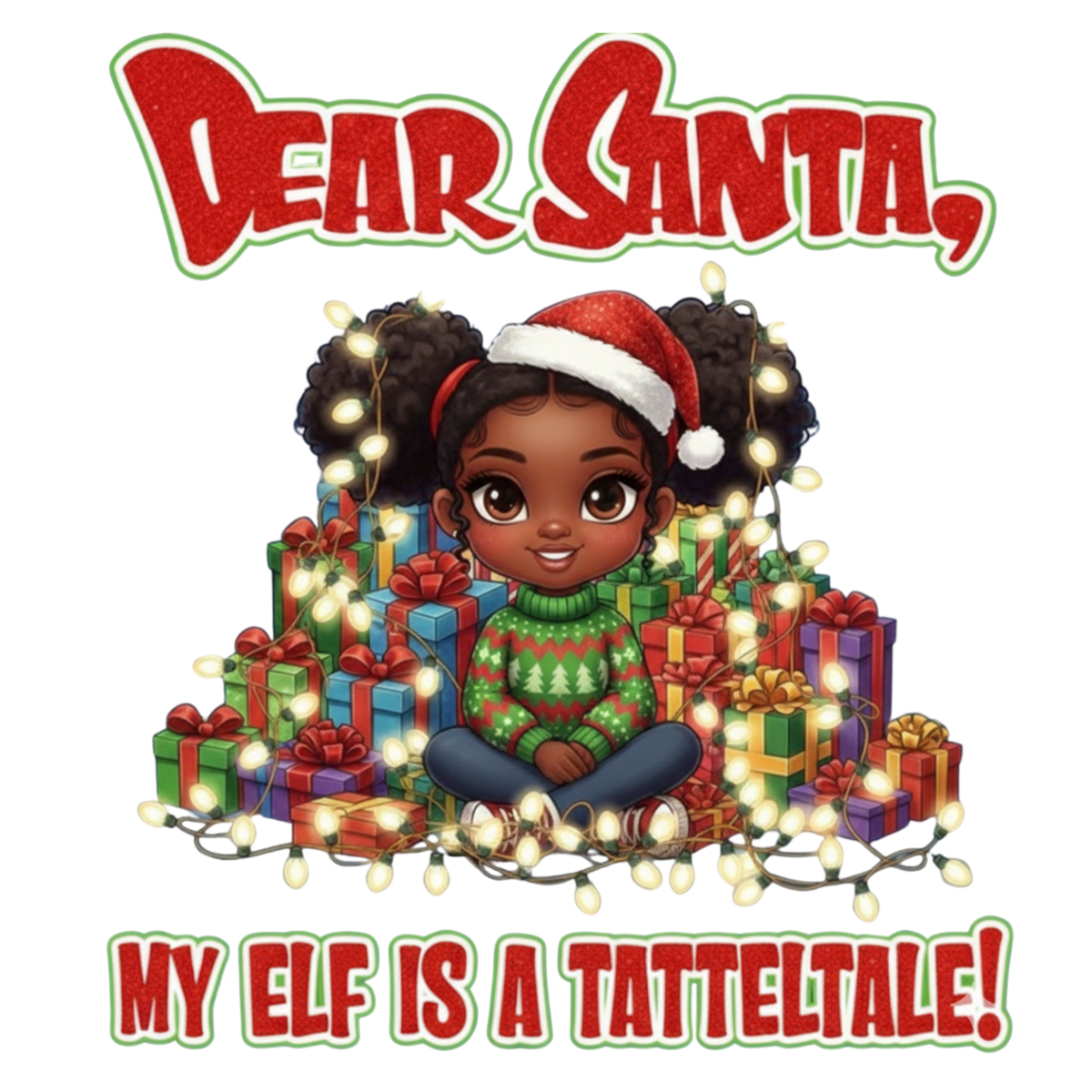 Cute Black girl Christmas DTF transfer, pattern XMAS1503-14