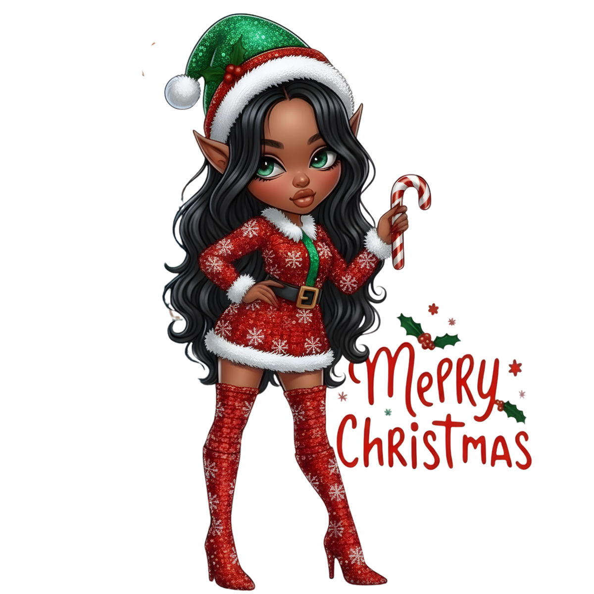 Cute Black girl Christmas DTF transfer, pattern XMAS1503-2