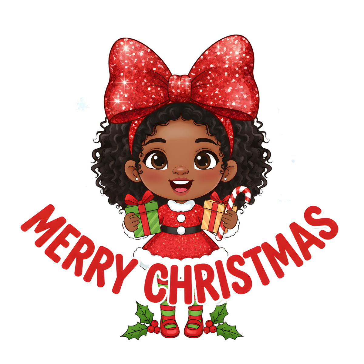 Cute Black girl Christmas DTF transfer, pattern XMAS1503-22