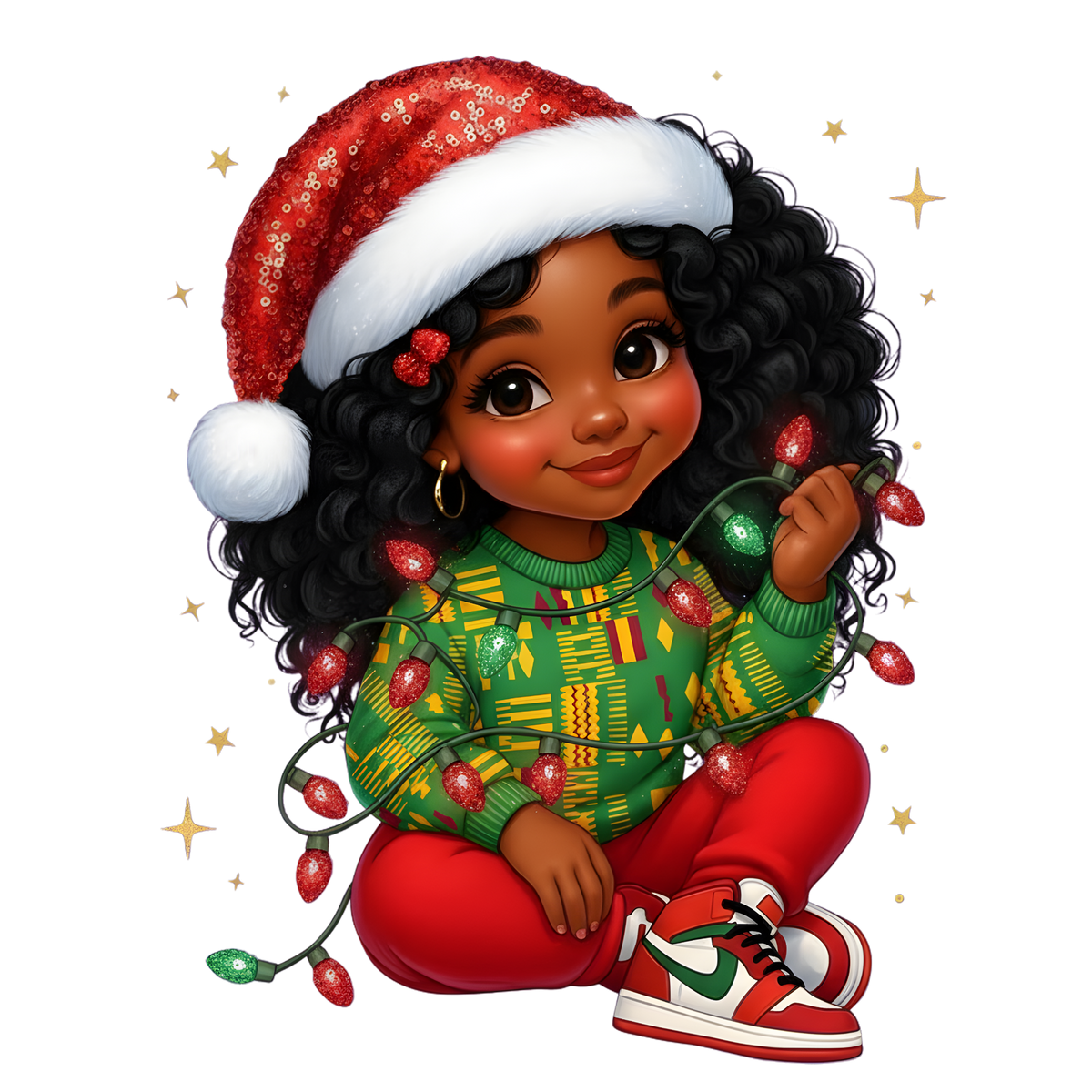 Cute Black girl Christmas DTF transfer, pattern XMAS1503-23