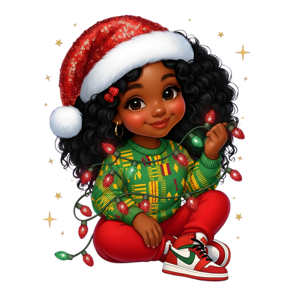 Cute Black girl Christmas DTF transfer, pattern XMAS1503-23