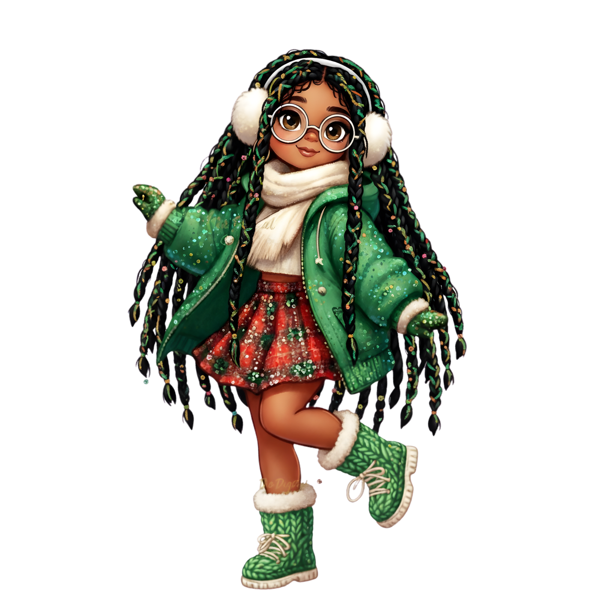 Cute Black girl Christmas DTF transfer, pattern XMAS1503-27
