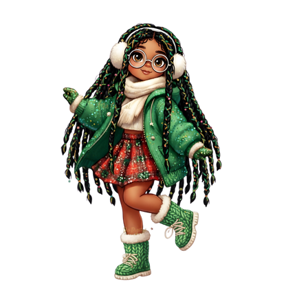 Cute Black girl Christmas DTF transfer, pattern XMAS1503-27