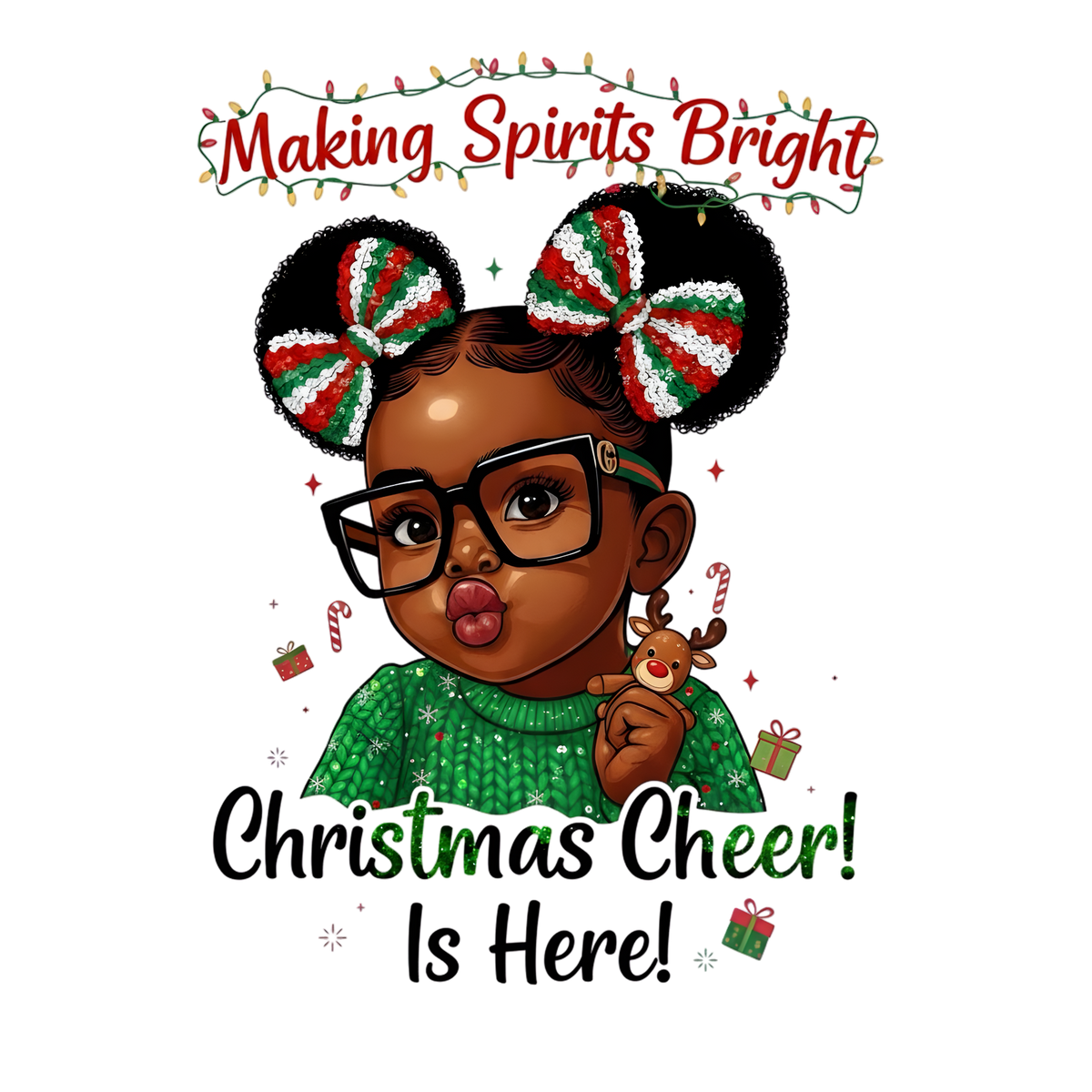 Cute Black girl Christmas DTF transfer, pattern XMAS1503-3
