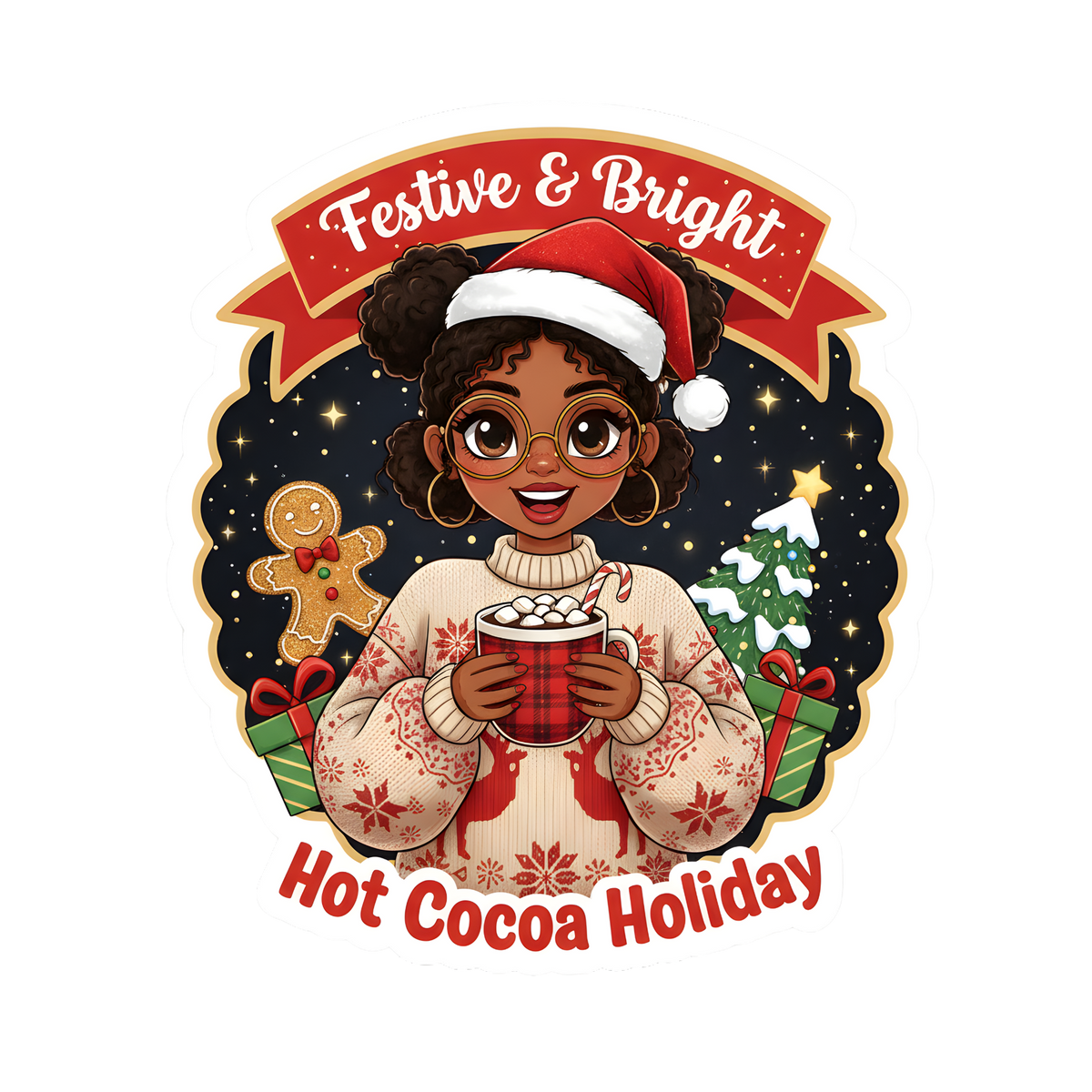 Cute Black girl Christmas DTF transfer, pattern XMAS1503-30