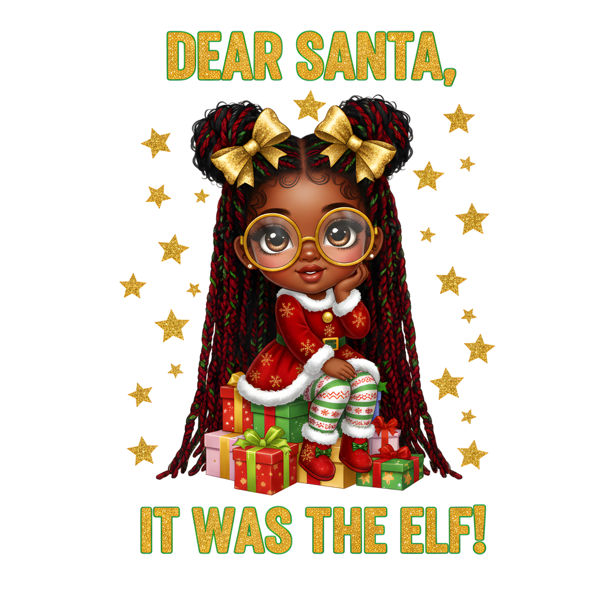 Cute Black girl Christmas DTF transfer, pattern XMAS1503-4