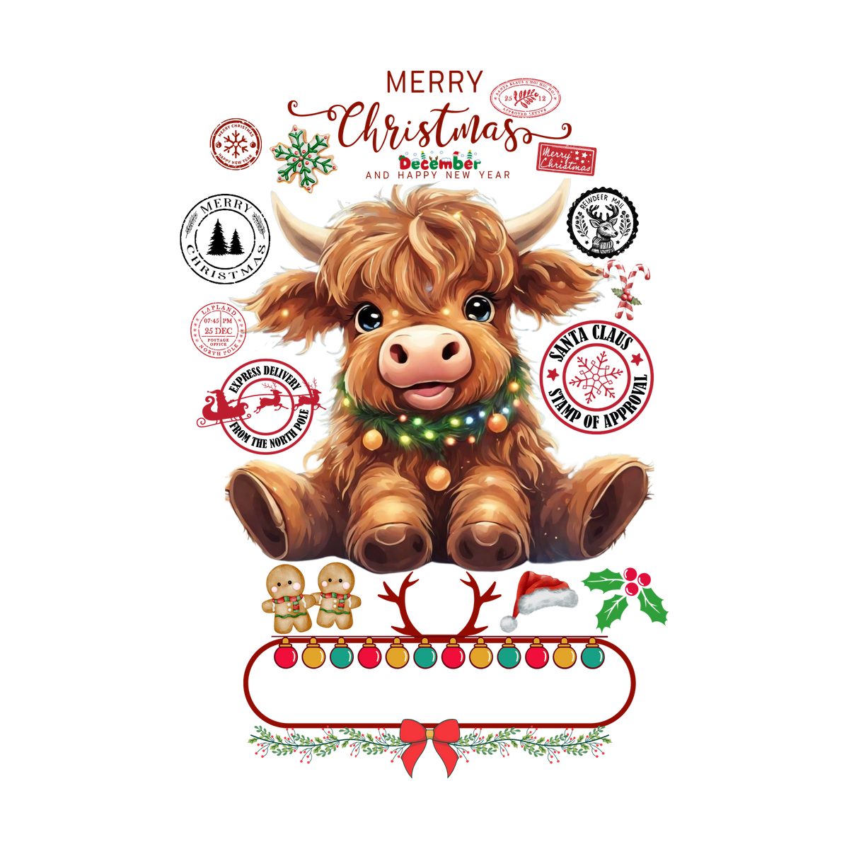Christmas character delivery-label-style DTF transfer, pattern XMAS1507-1