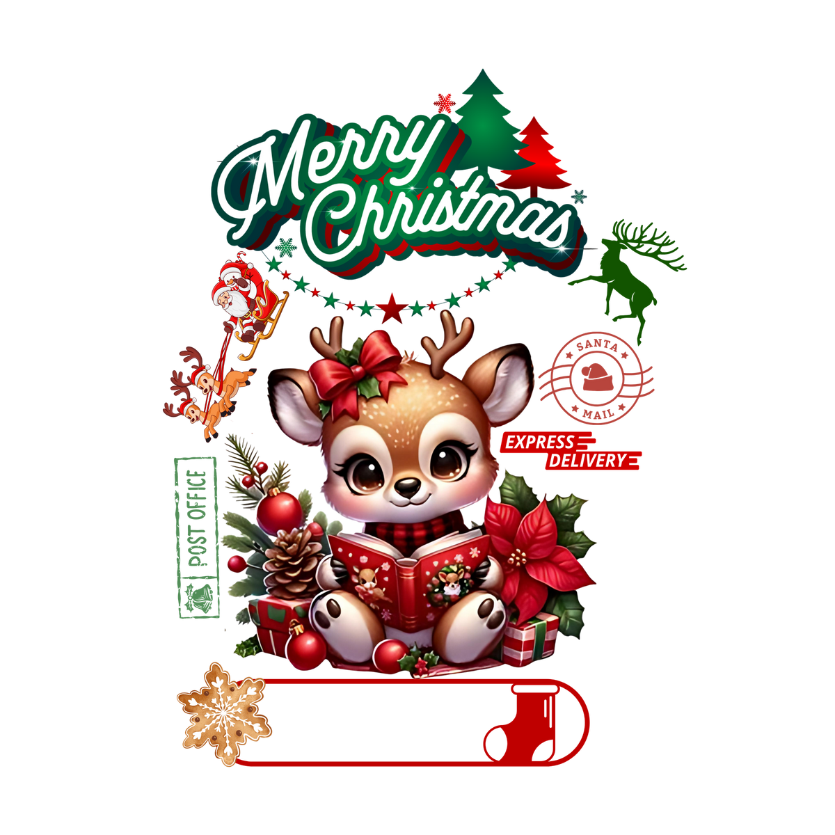 Christmas character delivery-label-style DTF transfer, pattern XMAS1507-12