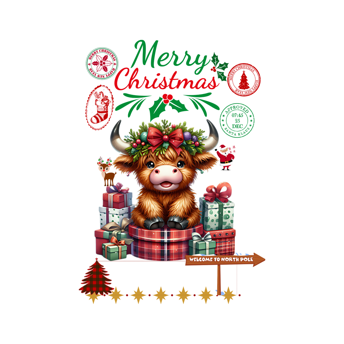 Christmas character delivery-label-style DTF transfer, pattern XMAS1507-2