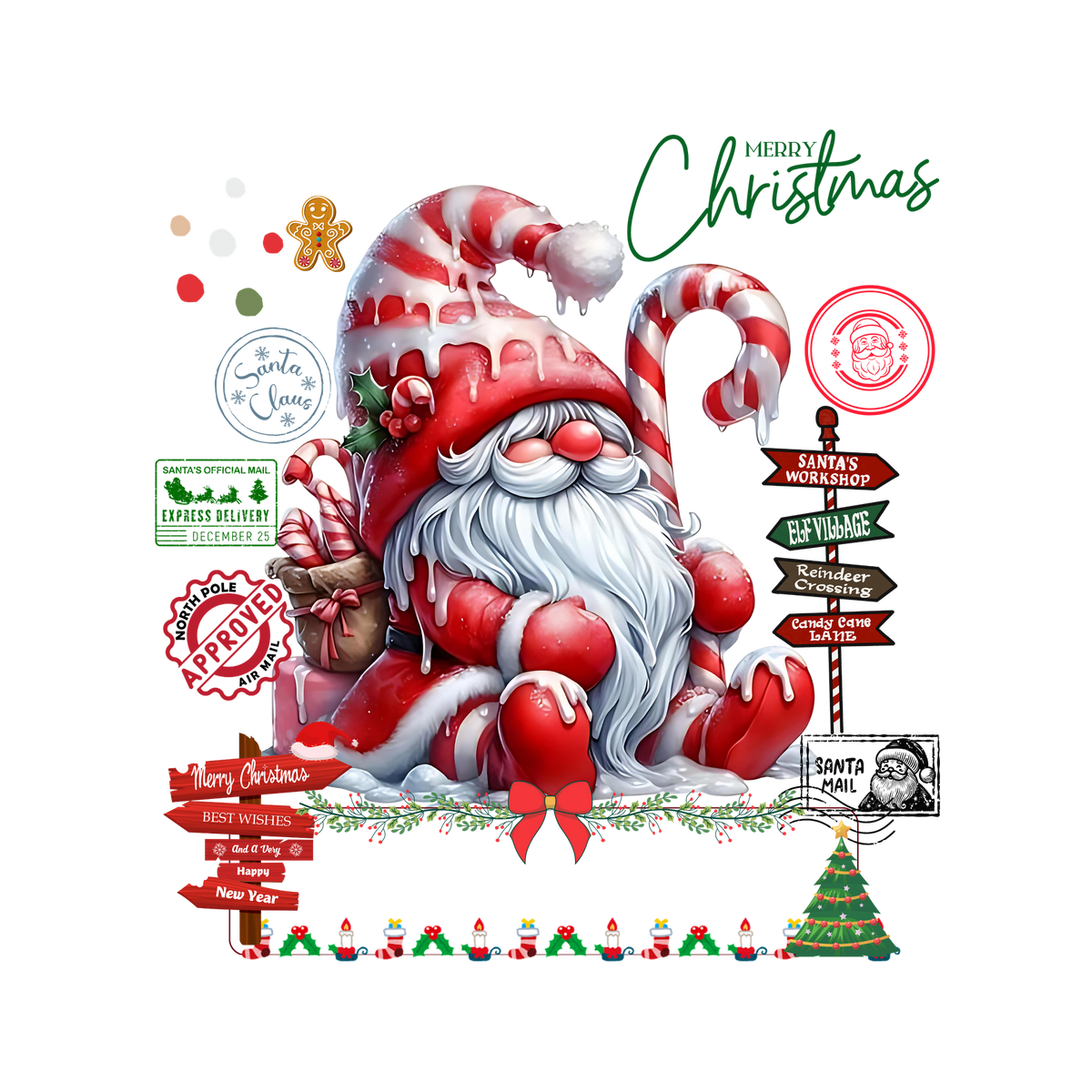 Christmas character delivery-label-style DTF transfer, pattern XMAS1507-3