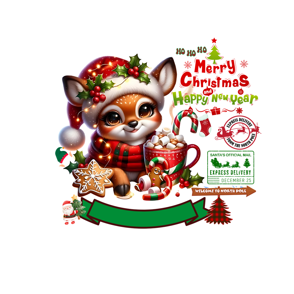 Christmas character delivery-label-style DTF transfer, pattern XMAS1507-5