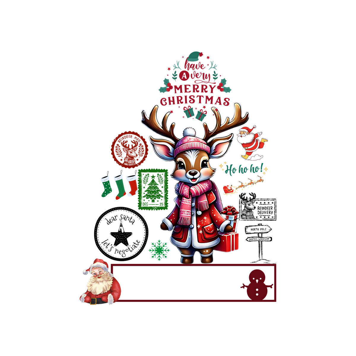 Christmas character delivery-label-style DTF transfer, pattern XMAS1507-7