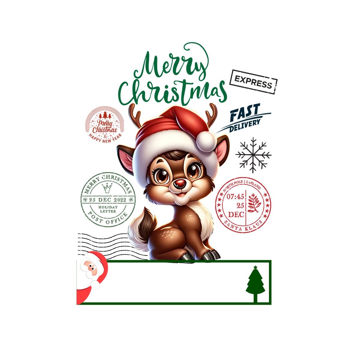 Christmas character delivery-label-style DTF transfer, pattern XMAS1507-9