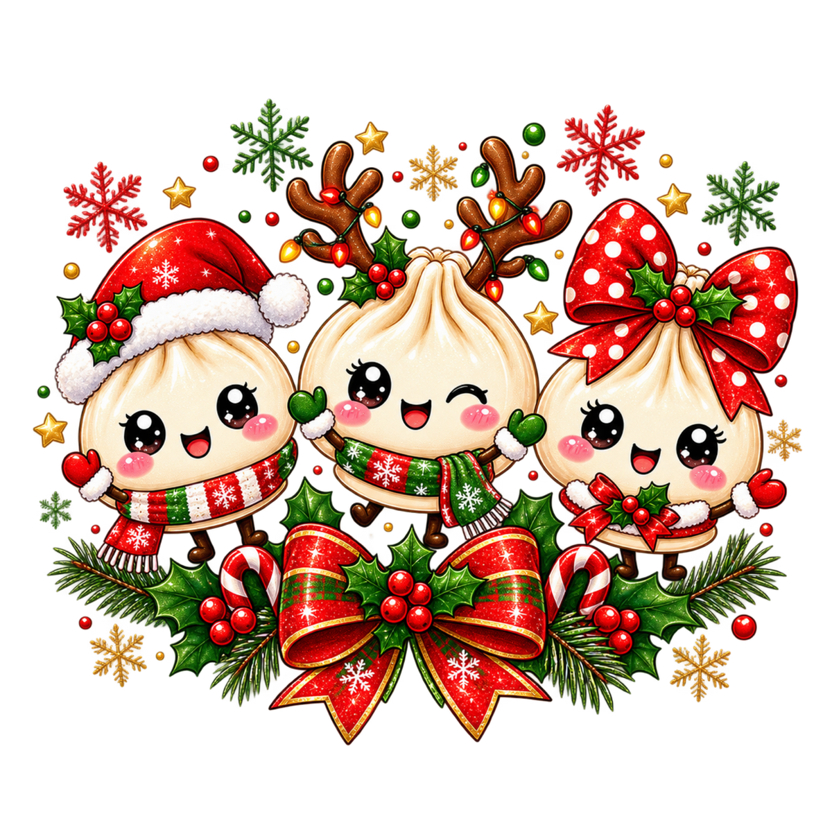 Cute Christmas dumpling DTF transfer, pattern XMAS1508-21