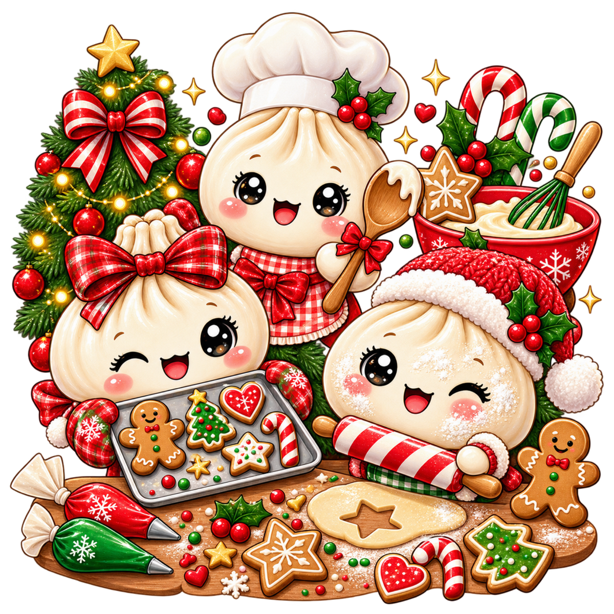 Cute Christmas dumpling DTF transfer, pattern XMAS1508-23