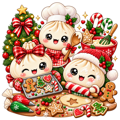 Cute Christmas dumpling DTF transfer, pattern XMAS1508-23