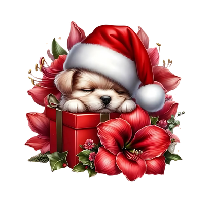 Cute Christmas puppy with gifts DTF transfer, pattern XMAS1510-11
