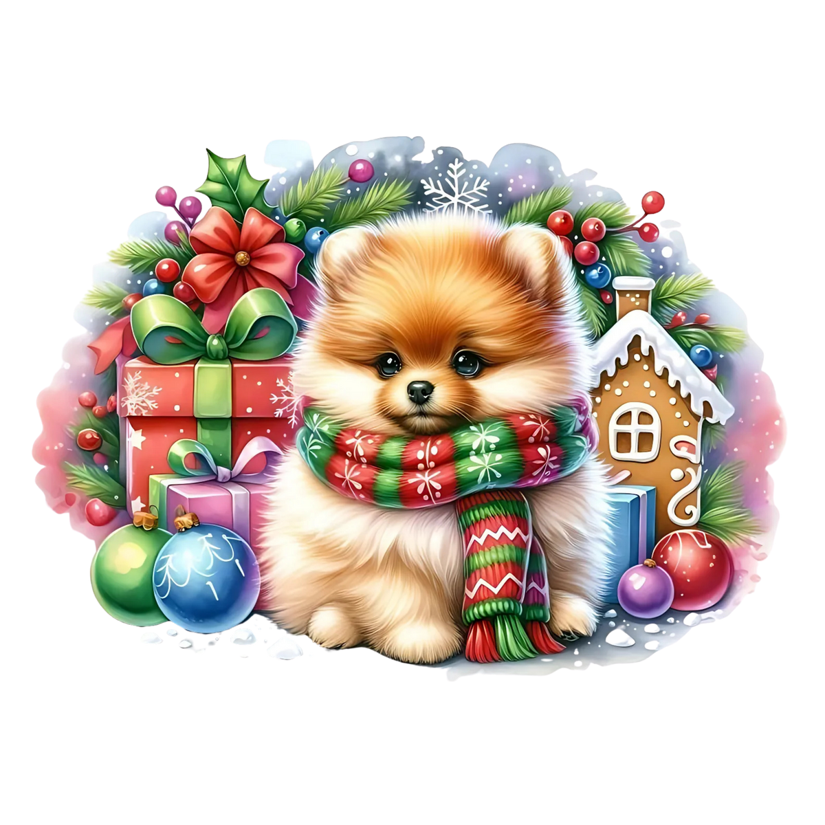 Cute Christmas puppy with gifts DTF transfer, pattern XMAS1510-17