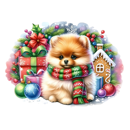 Cute Christmas puppy with gifts DTF transfer, pattern XMAS1510-17