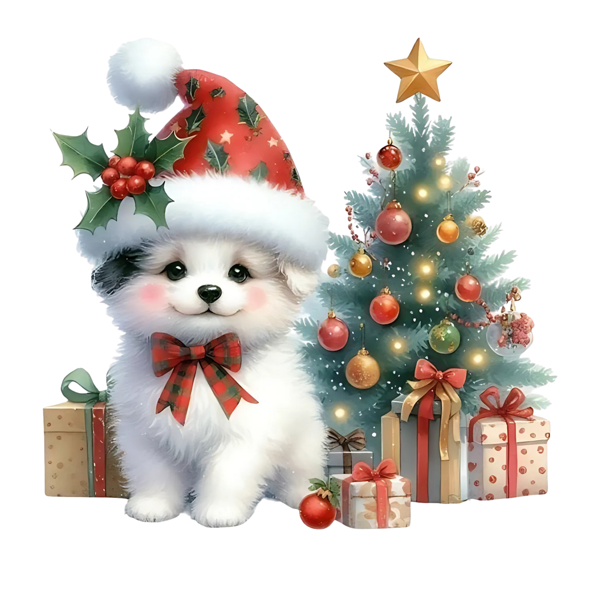 Cute Christmas puppy with gifts DTF transfer, pattern XMAS1510-18