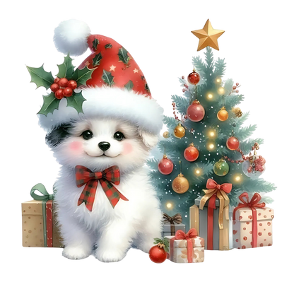Cute Christmas puppy with gifts DTF transfer, pattern XMAS1510-18