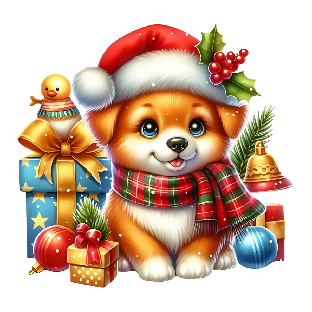 Cute Christmas puppy with gifts DTF transfer, pattern XMAS1510-19