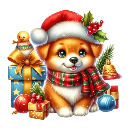 Cute Christmas puppy with gifts DTF transfer, pattern XMAS1510-19