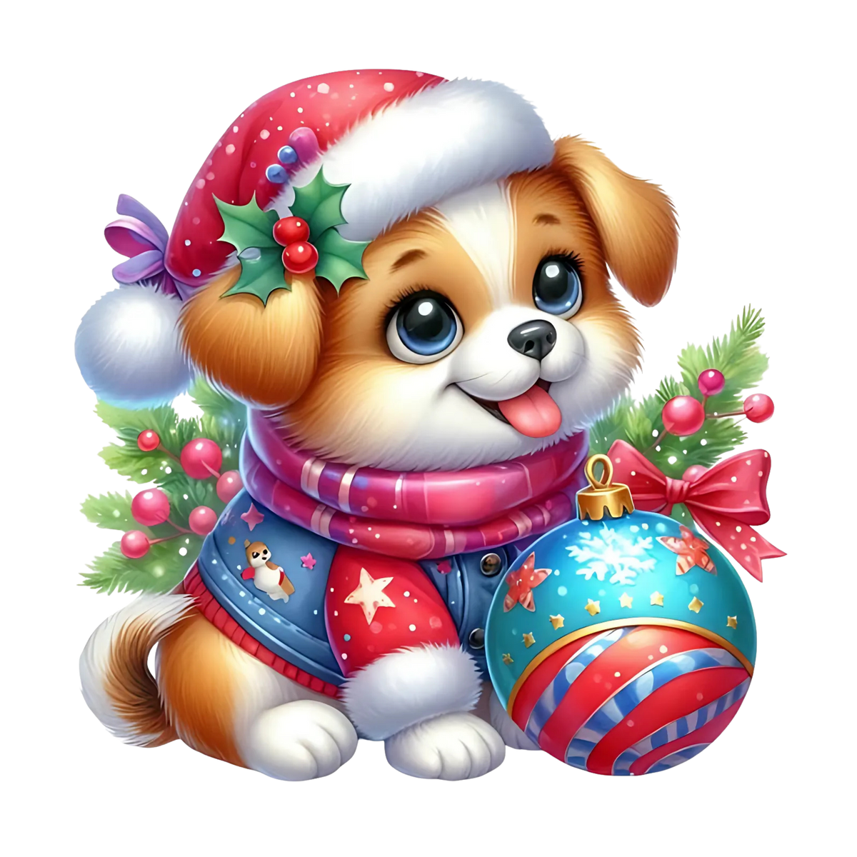 Cute Christmas puppy with gifts DTF transfer, pattern XMAS1510-20