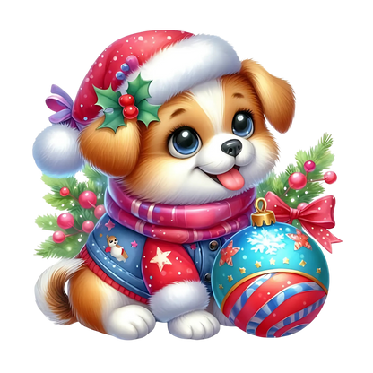 Cute Christmas puppy with gifts DTF transfer, pattern XMAS1510-20