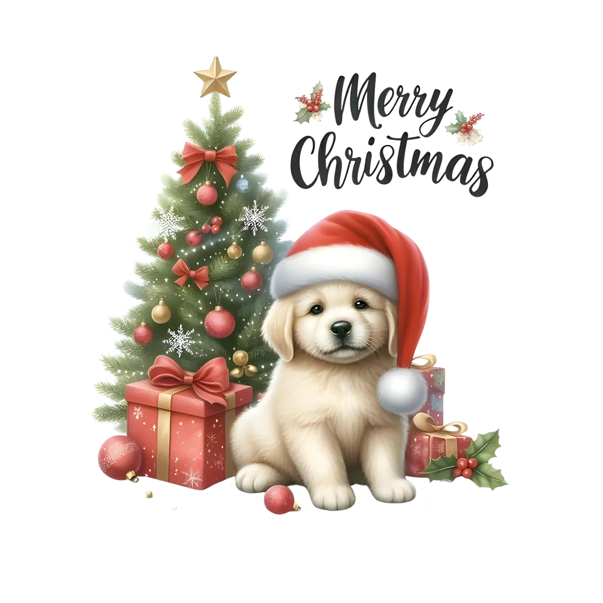 Cute Christmas puppy with gifts DTF transfer, pattern XMAS1510-3