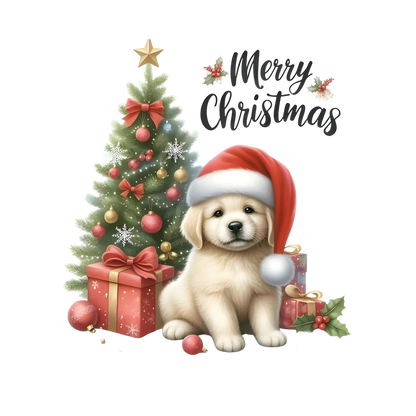 Cute Christmas puppy with gifts DTF transfer, pattern XMAS1510-3
