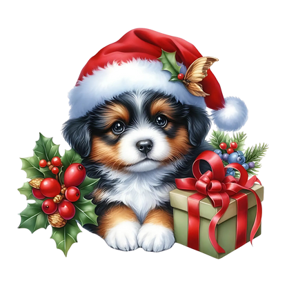 Cute Christmas puppy with gifts DTF transfer, pattern XMAS1510-4