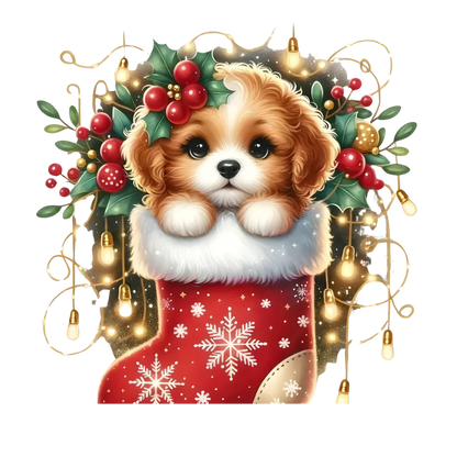 Cute Christmas puppy with gifts DTF transfer, pattern XMAS1510-9