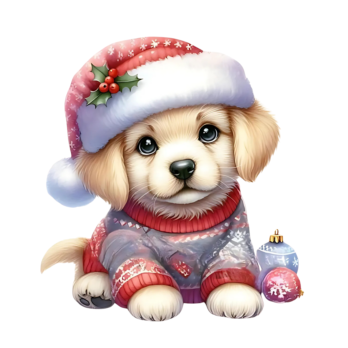 Cute Christmas puppy portrait DTF transfer, pattern XMAS1511-1