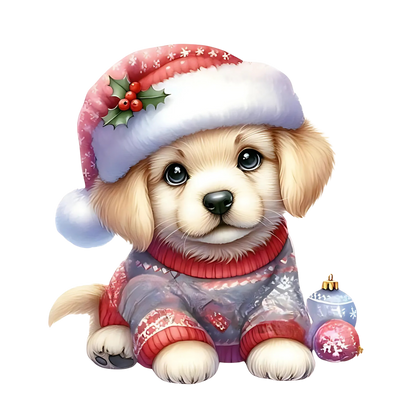 Cute Christmas puppy portrait DTF transfer, pattern XMAS1511-1