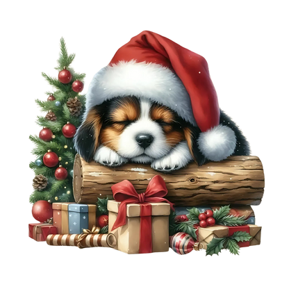 Cute Christmas puppy portrait DTF transfer, pattern XMAS1511-13