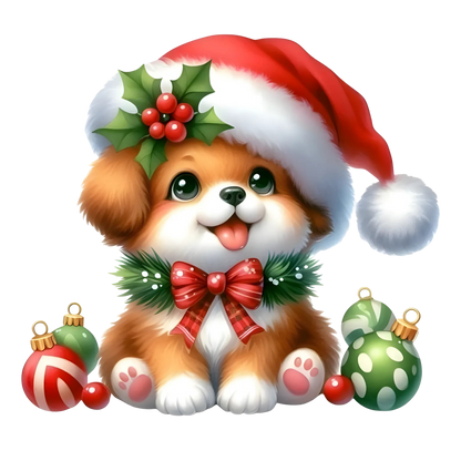 Cute Christmas puppy portrait DTF transfer, pattern XMAS1511-16