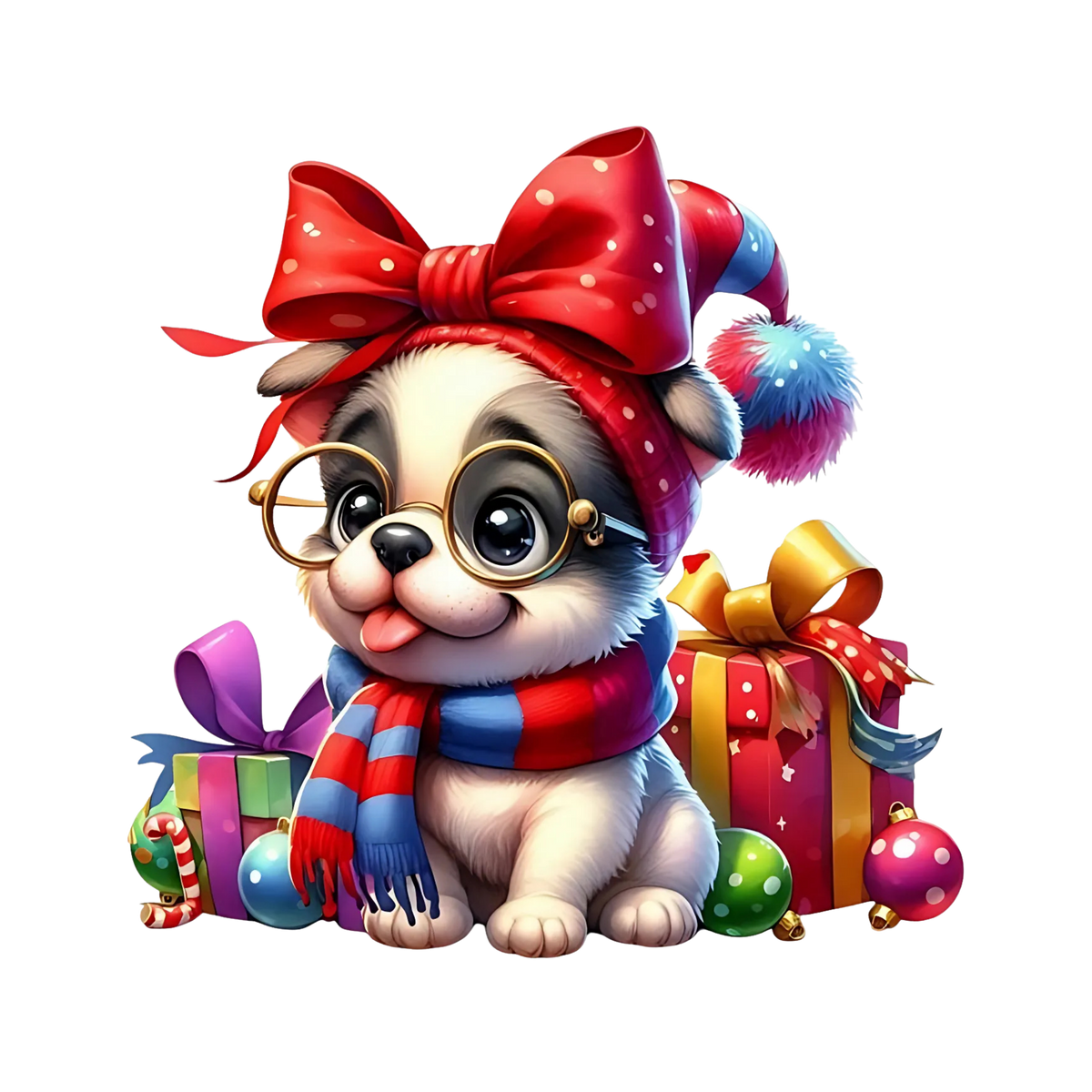Cute Christmas puppy portrait DTF transfer, pattern XMAS1511-17