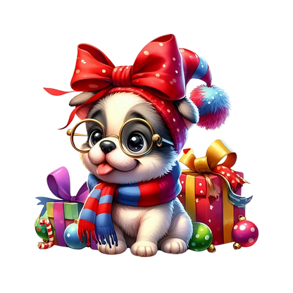 Cute Christmas puppy portrait DTF transfer, pattern XMAS1511-17