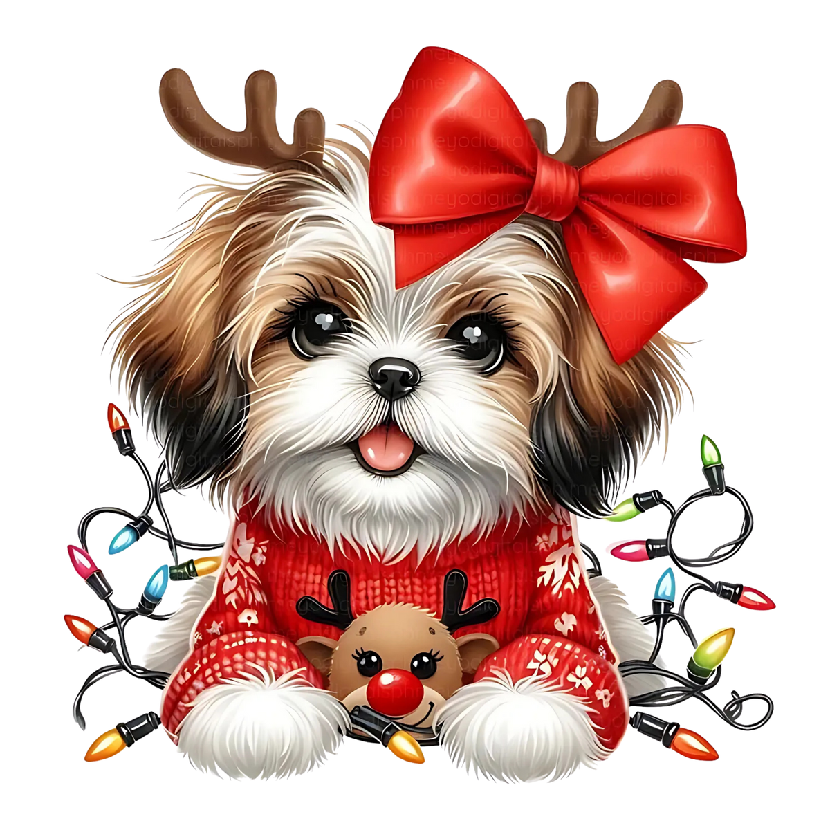 Cute Christmas puppy portrait DTF transfer, pattern XMAS1511-19