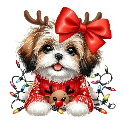 Cute Christmas puppy portrait DTF transfer, pattern XMAS1511-19