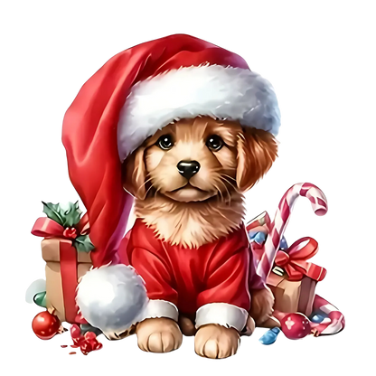 Cute Christmas puppy portrait DTF transfer, pattern XMAS1511-21