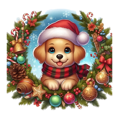 Cute Christmas puppy portrait DTF transfer, pattern XMAS1511-22