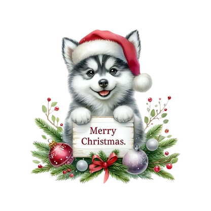 Cute Christmas puppy portrait DTF transfer, pattern XMAS1511-23