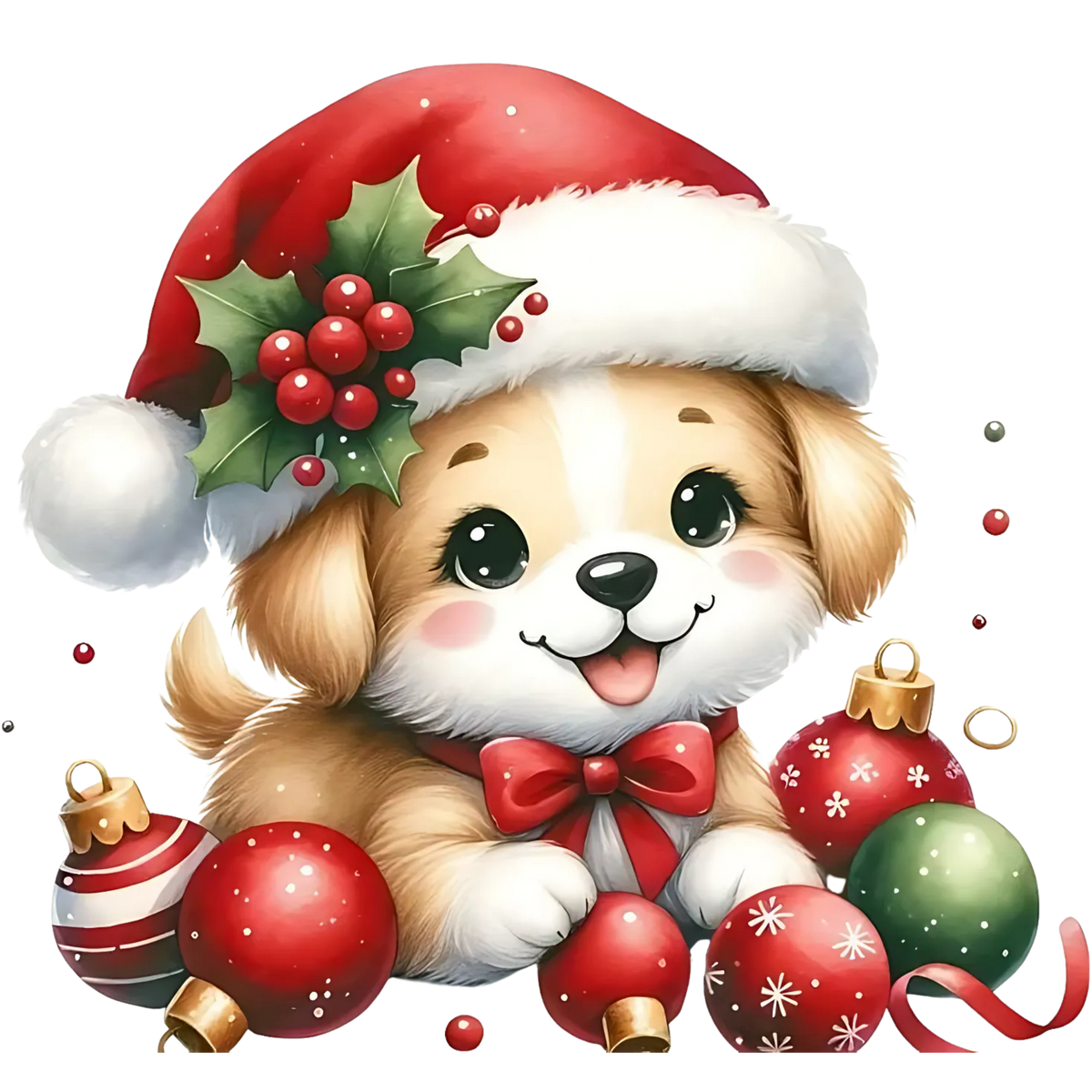 Cute Christmas puppy portrait DTF transfer, pattern XMAS1511-24
